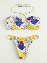 Traje de baño de bikini con tirantes y cuello cruzado con estampado sexy